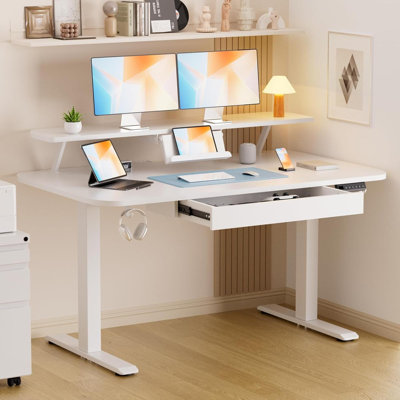 Electric Standing Desk With Drawers,  Adjustable Computer Desk With Monitor Stand, Laptop Stand, Sit Stand Up Desk With Memory Preset For Home, Office