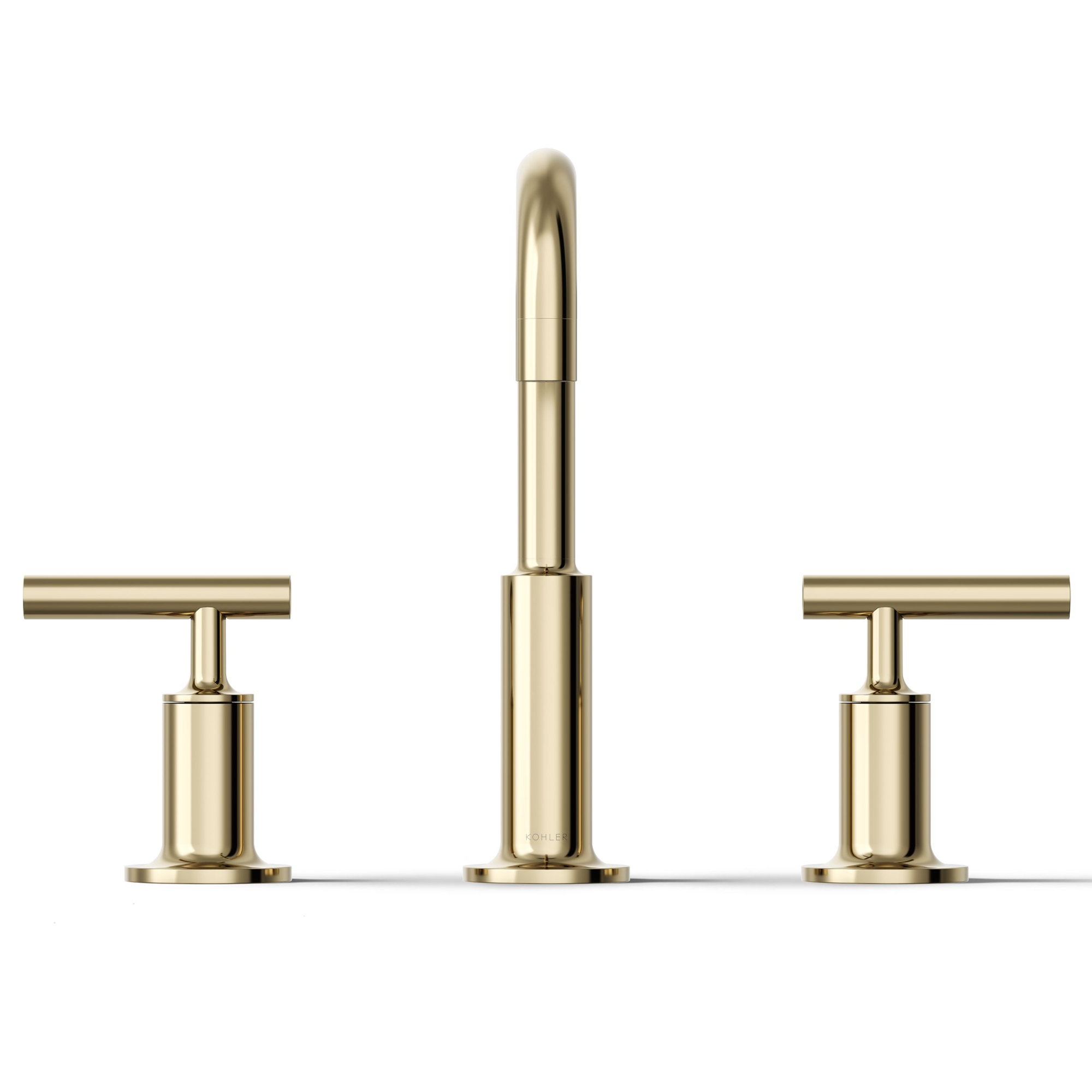 Purist Widespread Faucet with Drain Assembly Low Lever Handles and Low Gooseneck Spout, Vibrant French Gold