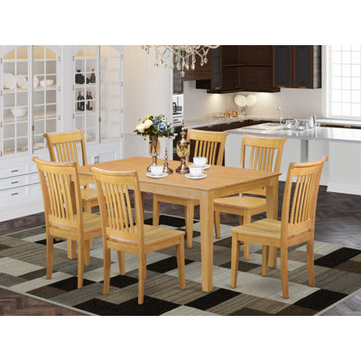 7 Piece Modern Dining Table Set Consist of a Rectangle Wooden Table and 6 Kitchen Dining Chairs, Oak