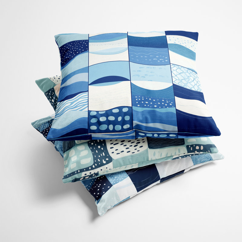 Coussin Ocean Quilt - Imprimé bleu côtier, H 16 po x l 16 po