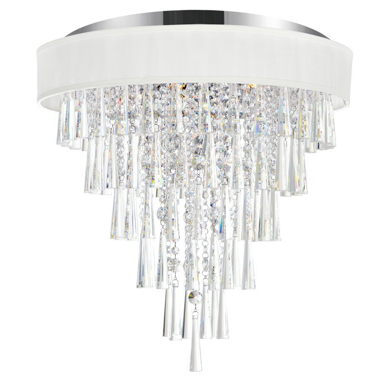 22'' 8 Light Drum Shade Flush Mount With Off-White Shade & Chrome Finish – G9 LED Compatible – Elegant Ceiling Light for Bedroom, Hallway, or Foyer