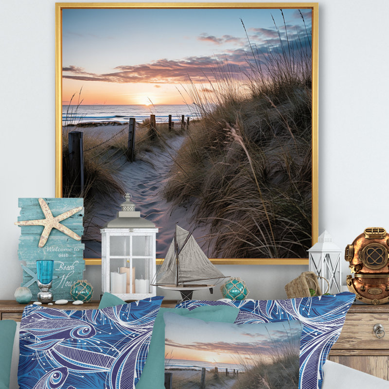 " Tranquility Path To Dune Beach VII ", Gold Floater Framed, 36" H x 36" W x 1.5" D