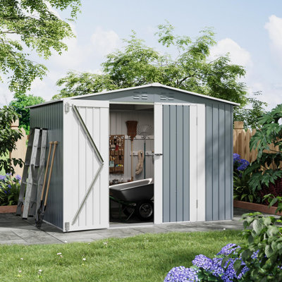 Outdoor Storage Shed 8x6 FT - Metal Garden Tool Shed with Lockable Double Doors, Weather-Resistant Backyard Storage for Tools, Lawn Equipment & Patio