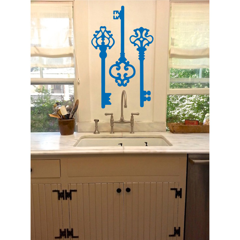Décalcomanie murale clés squelettes, H 22 po x l 21 po x P 0,01 po, Bleu azur
