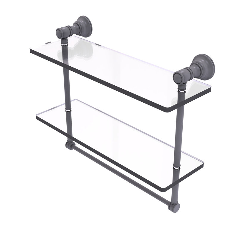 Étagère en verre 2 pièces avec barre à serviettes Freyja, H 5,54 po x l 16 po x P 9,5 po, Gris mat