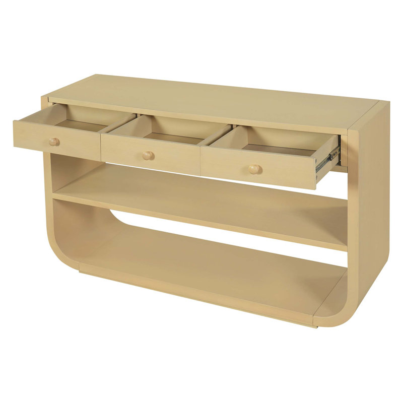Console moderne avec 3 tiroirs à fermeture en douceur et base en bois massif, Naturel