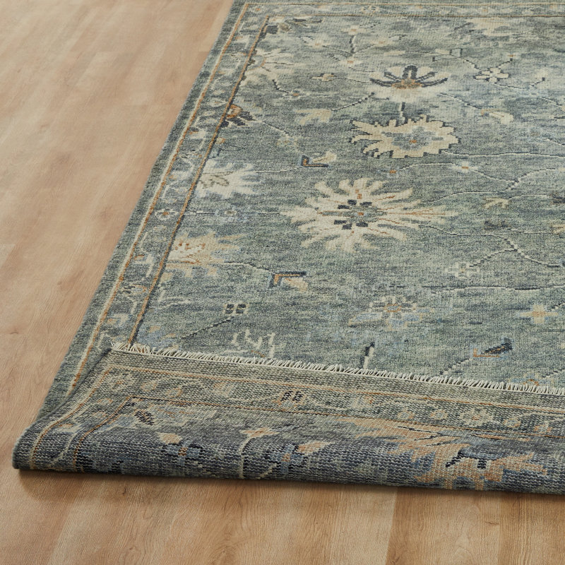 Hari Bluestone Wool Hand-Knotted Area Rug, Rectangle 6' x 9'