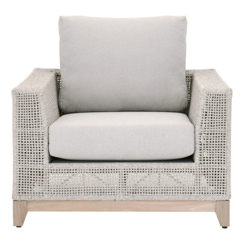 Gray Teak and Taupe Rope Outdoor Sofa Chair with Cushions