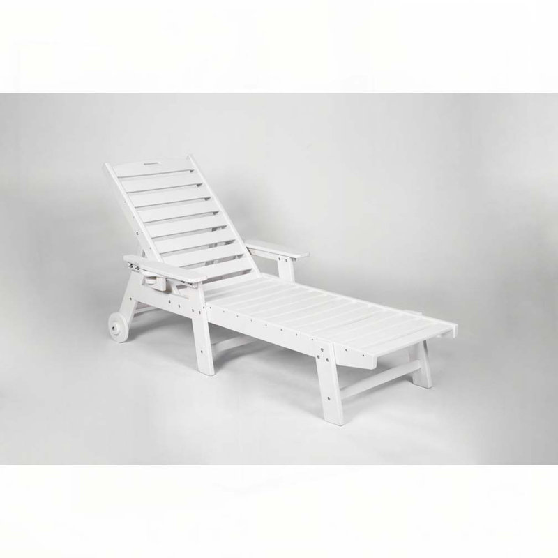 Chaise longue d'extérieur avec table d'appoint, Blanc