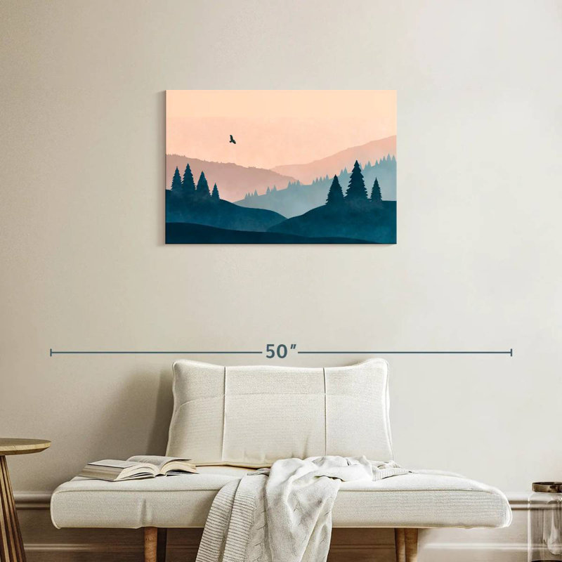 Aigle Kerrick au-dessus d'une forêt de montagne, H 20 po x l 30 po