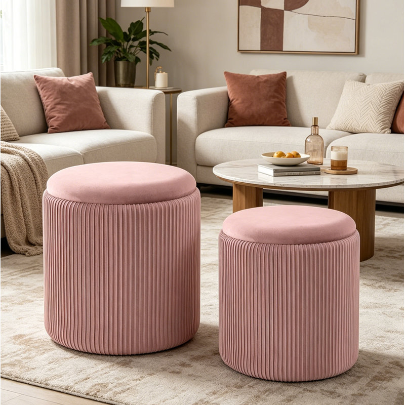 Ensemble de 2 tabourets de coiffeuse, Rose