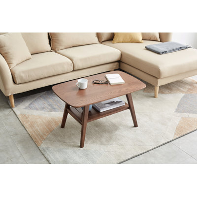 Table basse 100% chêne massif avec tablette de rangement Dulcio