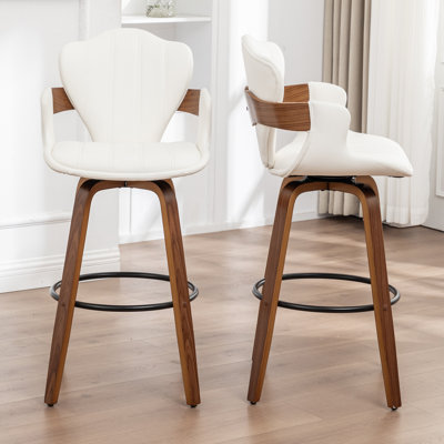 Modern Vegan Leather 360° Swivel Counter Stools With Unique Bentwood Legs