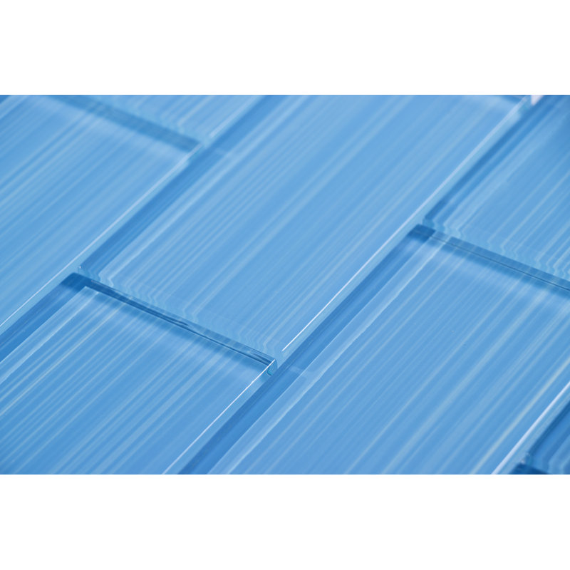 Premium Hand Painted 3" x 6" Straight Edge Glass Mosaic Subway Tile, Sky Blue
