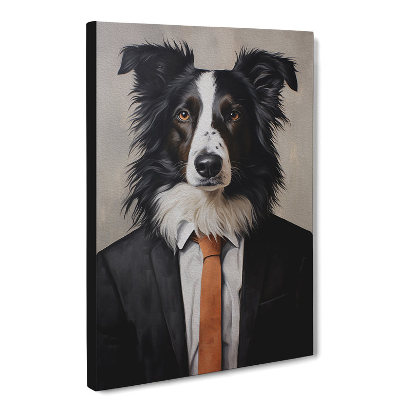 Border Collie In A Suit - Print on Canvas, 50cm H x 35cm W x 3cm D