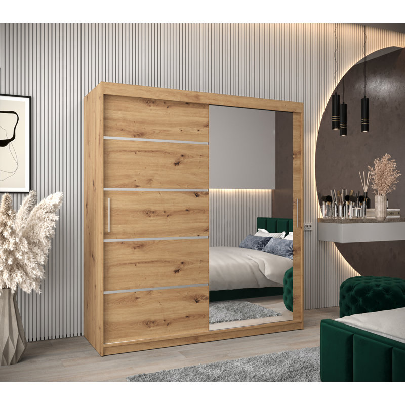 Lueann 2 Door Manufactured Wood Wardrobe, 200cm H x 180cm W x 62cm D, Oak Artisan