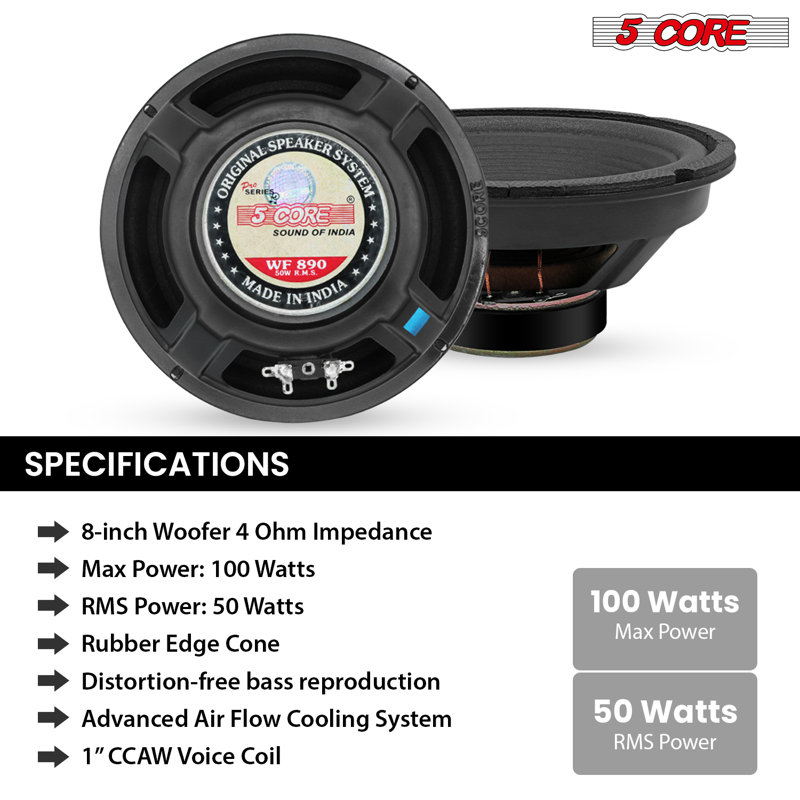 5 haut-parleurs de caisson de basses de 8 pouces et haut-parleur de basses de voiture combiné de 1000 W à crête de 4 Ohms