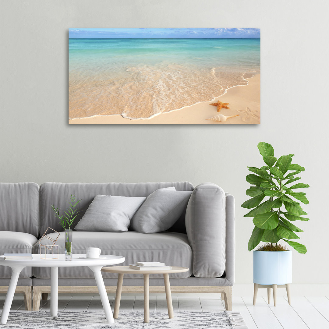 Leinwanddruck - Wandkunst - Drucke auf Leinwand - 100X50 Bildmotiv: Seestern auf Leinwand Der Strand