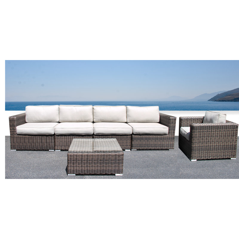Demarest Fully Assembled 5 - Person Seating Group with Cushions |Convenient wicker patio sofa, Olefin Gray