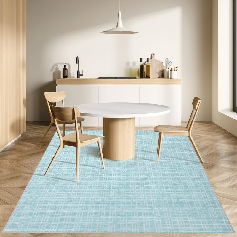 Washable Area Rugs 5x7 Modern Plaid Printed Indoor Floor Carpet with Non-Slip Backing, Contemporary Trellis Throw Rugs, Stain-Resistant Soft Low Pile Accent Rugs for Living Room, Mint Green