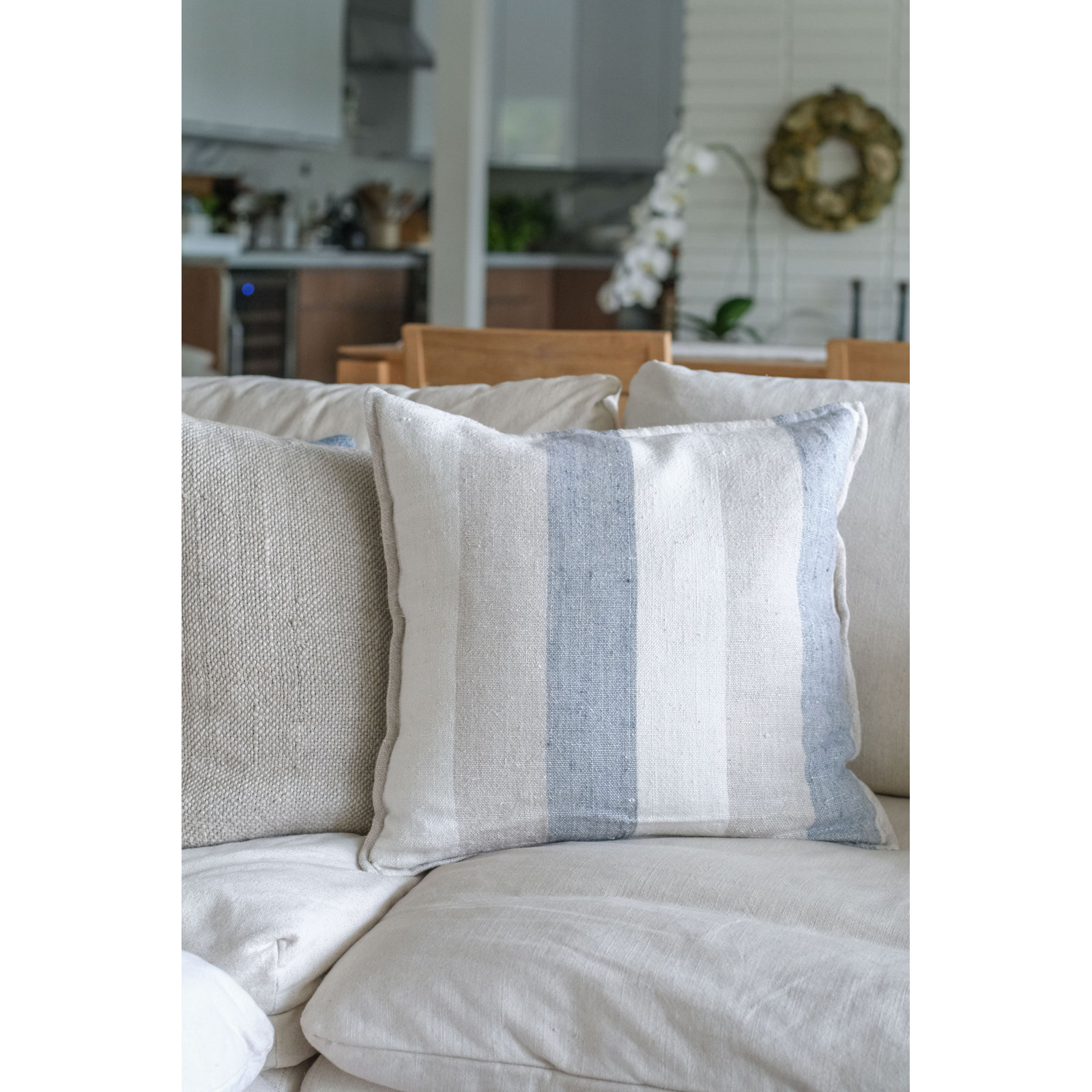 Monterey Striped Linen Throw Pillow, 20" x 20", Square