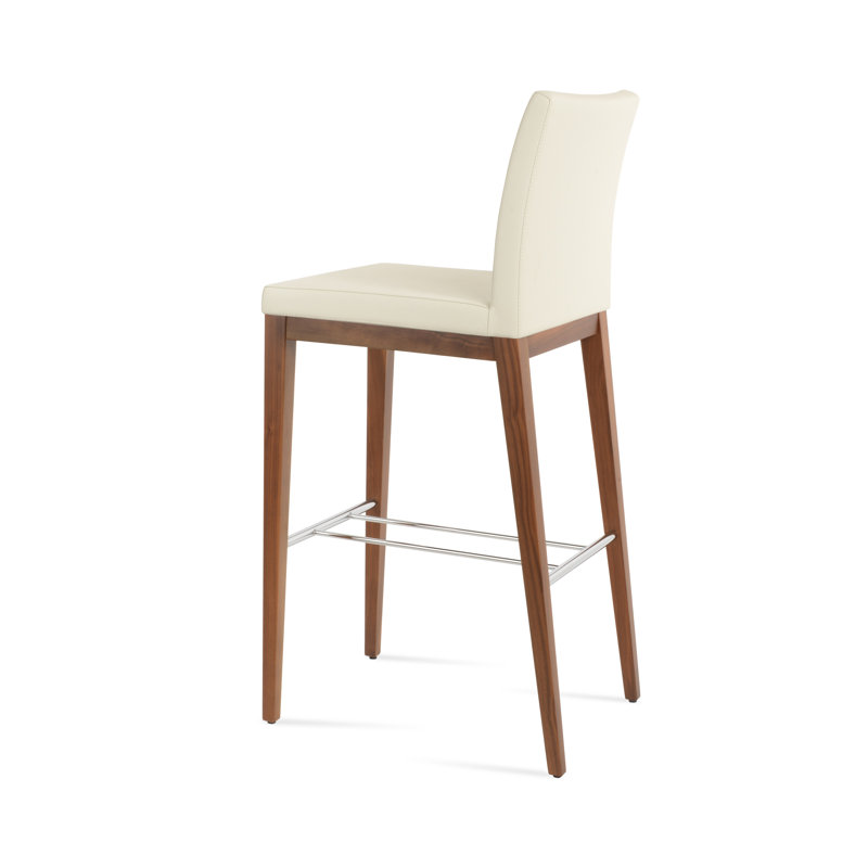 Tabouret de bar Aria, Noyer, Similicuir crème en microfibres de polyester et d