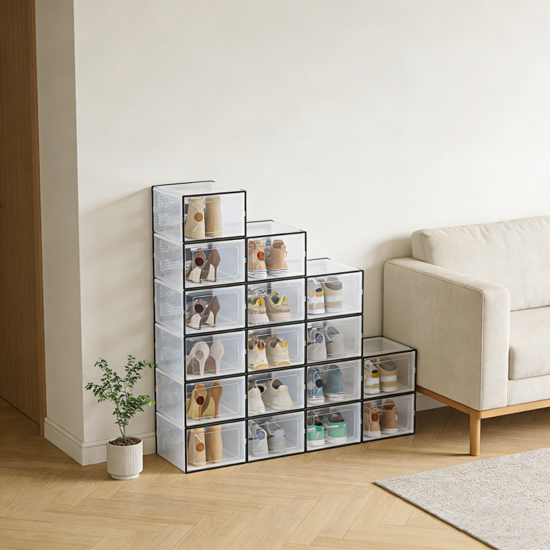 Stackable Shoe Boxes, 15-Pack With Lids