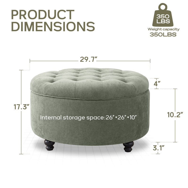 Daquasha 30" Wide Tufted Round Cocktail with Storage, Green
