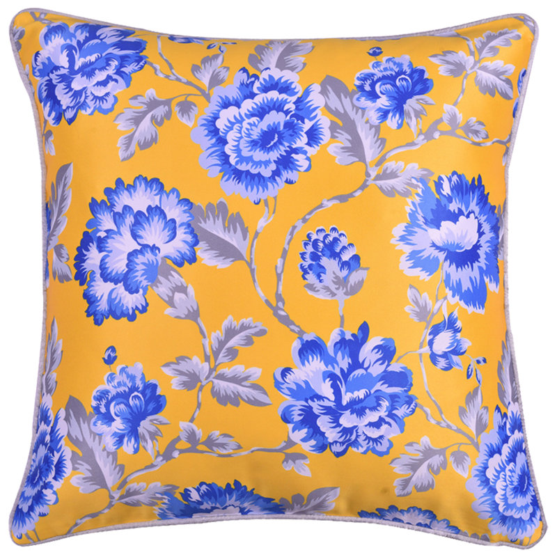 Floral Lumbar Pillow Cover for Indoor/Outdoor Use Couch Sofa Bed Bedroom and Christmas Decor Gift, Yellow/Blue