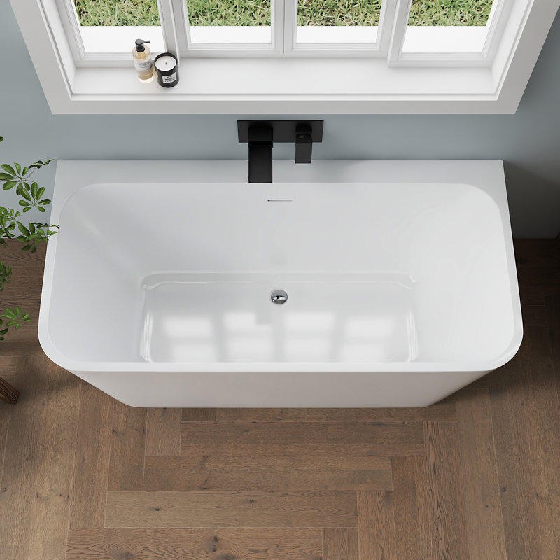 Baignoire de trempage rectangulaire autoportante en acrylique avec trop-plein et drain central pour salle de bain 59 po Tidal