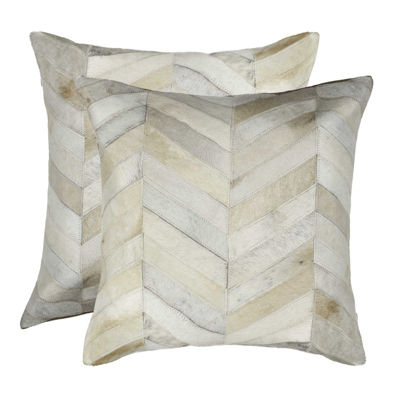 Torino Luxe Chevron Hand-Stitched Cowhide Throw Pillows, Set of 2, Natural 18"x18"
