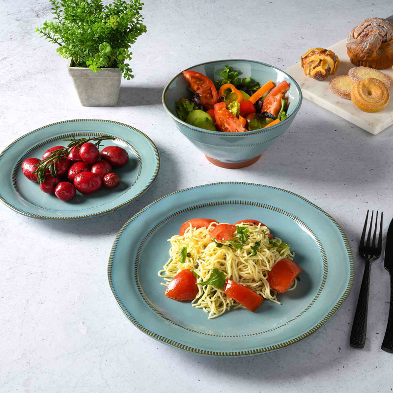 Teal Ceramic 12-Piece Dinnerware Set with Reactive Glaze