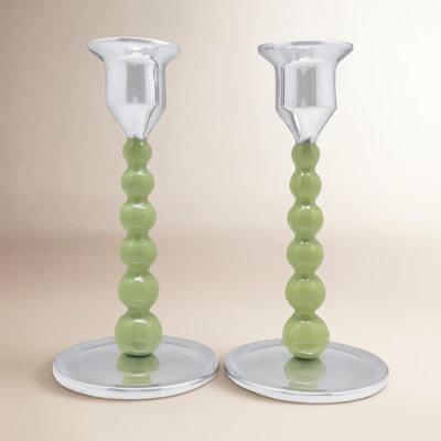 Pearled Aluminum Candlestick Holder
