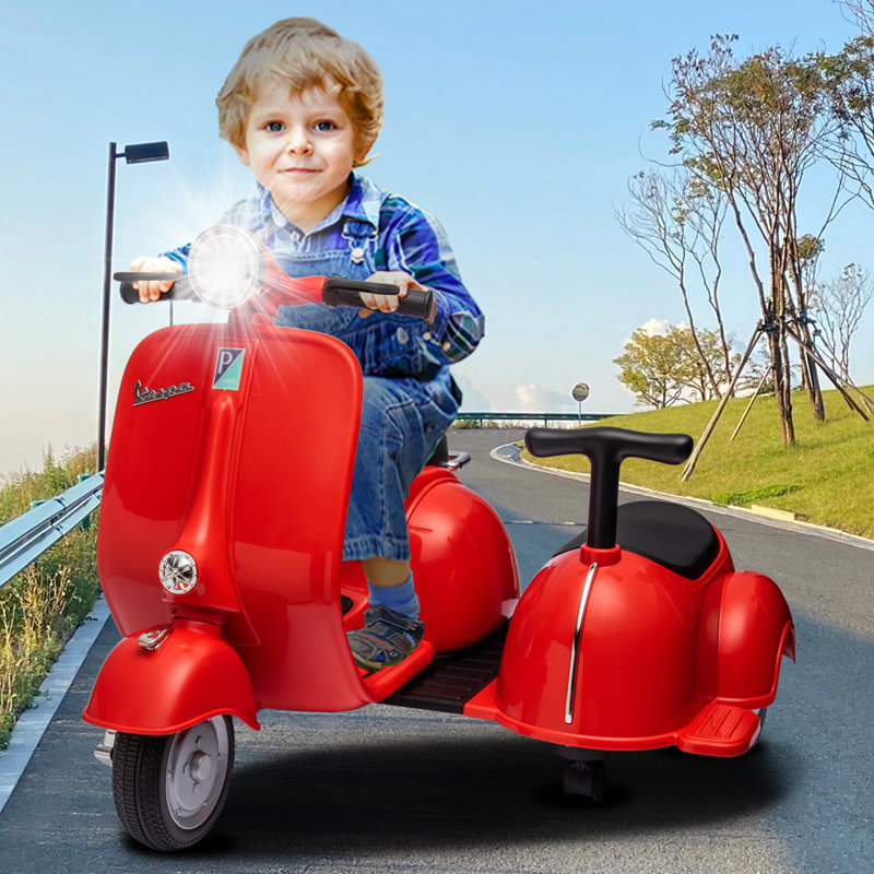 Moto homologuée Vespa à trois roues avec voiture latérale et haut-parleur, lecteur de musique, lumières, Rouge