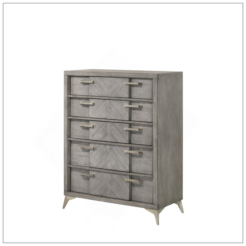 Commode 5 tiroirs en placage assorti gris