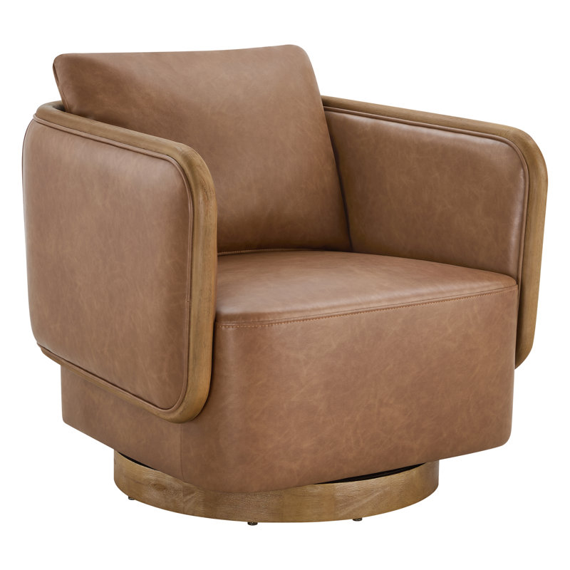 Fauteuil d'appoint rembourré et pivotant en cuir, Brun