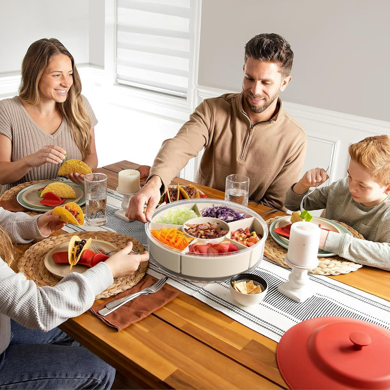 Boîte à collation rotative à 360 ° avec couvercle - casse-croûte à 6 compartiments pour enfants et adultes
