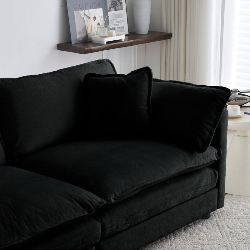 Canapé modulaire en chenille noir modulaire en forme de U avec accoudoirs réglables à hauteur réglable et fonction de massage