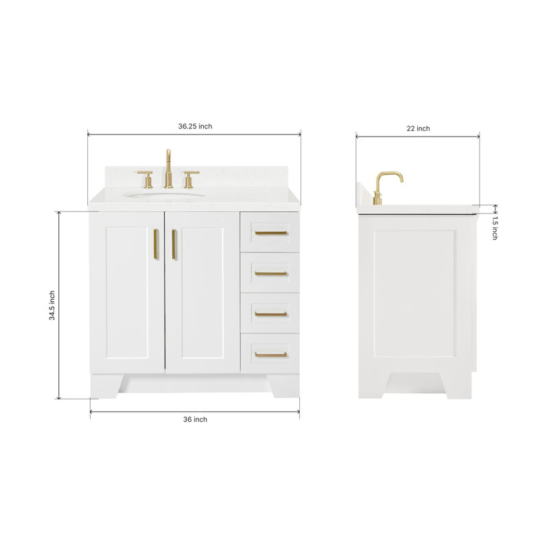 37 IN.  Single Bathroom Vanity, Left, Oval, White
