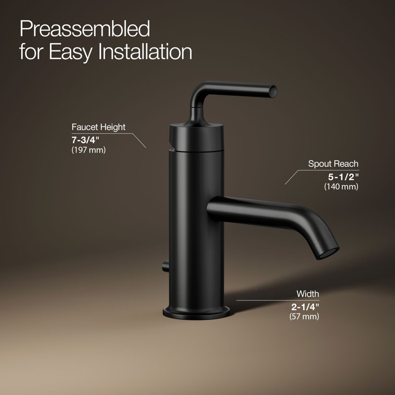 Robinet de salle de bain monotrou avec ensemble de bonde Purist, Noir mat