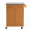 Chariot de cuisine intérieur en bambou compact avec plateau en acier inoxydable - Îlot de rangement mobile avec tiroir et armoire pour petits espaces