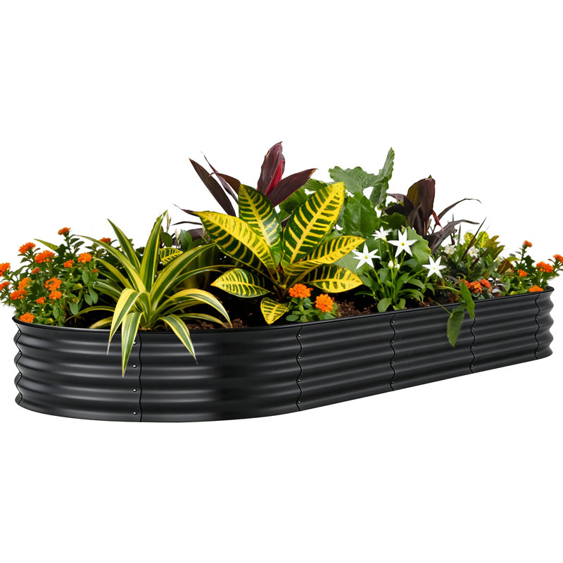 Jardinière galvanisée surélevée de 180 x 90 x 30 cm, bac à fleurs ovale en métal pour l'extérieur
