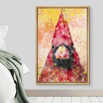 Signe, reproduction d'art sur toile encadrée, effet aquarelle rouge, portrait d'oiseaux, illustrations de la faune, art moderne, rustique multicolore ultra pour le salon, la chambre à coucher,