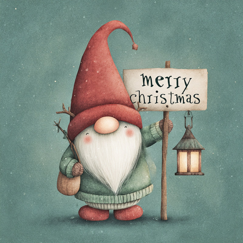 «Lantern Gnome Greeting», art mural sur toile, H 30 po x l 30 po