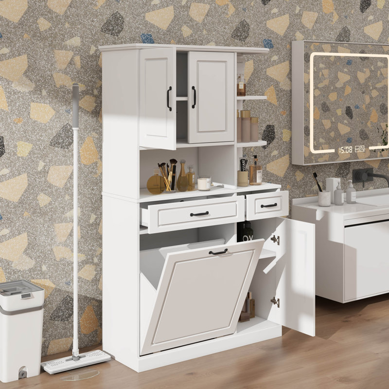 Armoire - tiroir pivotant, tablettes et portes personnalisables, rangement contemporain pour salle de bain