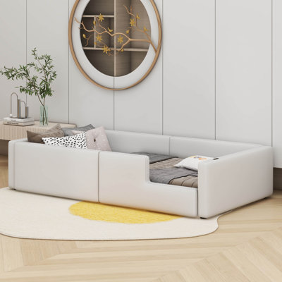 Twin Size Upholstered Platform Bed With Charging Station