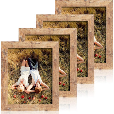 Ensemble de 4 cadres photo 8x10, verre véritable haute définition, cadre rustique brun, cadres photo en bois 8 x 10