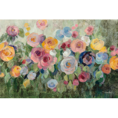 Fleurs sur fond vert mousse sur toile