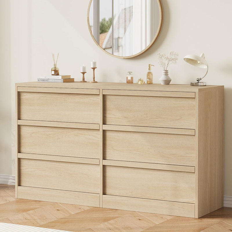 Modern 6-Drawer Wooden Dresser for Bedroom Storage, Yellow