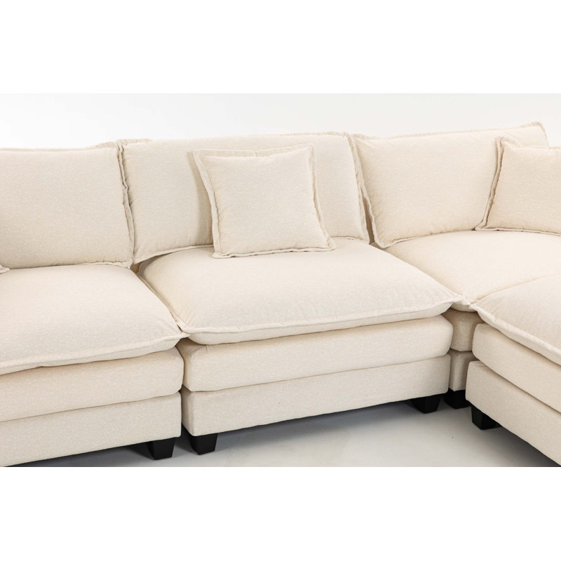 Modern 3 Seats With Ottoman 114.17"Sectional Sofa With Waist Pillows,3-Seat Upholstered Symmetrical Sofa Furniture,Sleeper Sofa Couch With Chaise Lounge